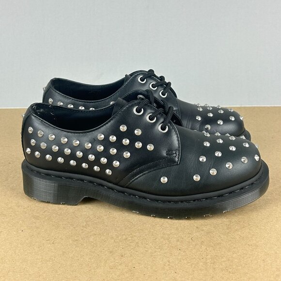 Dr Martens 1461 Stud Leather Oxford Shoes Womens 7 Black Silver Studded Spikes - Picture 3 of 10